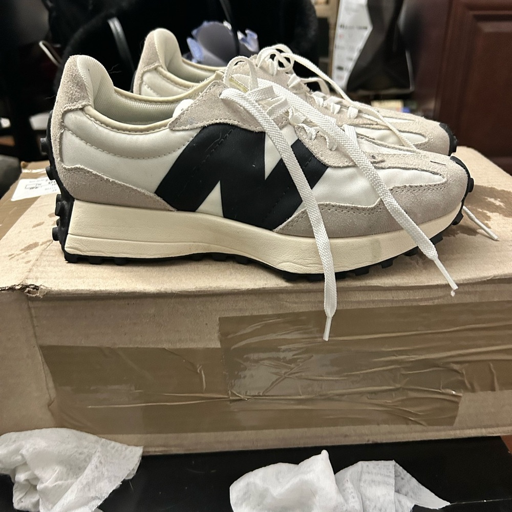 New Balance Cream and Black Athletic Shoes